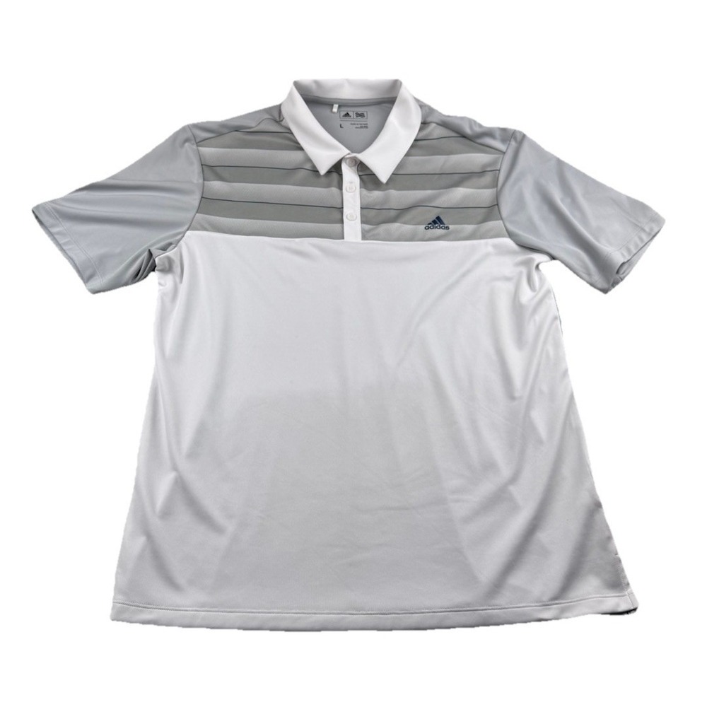 Adidas Golf Mens Polo Collar Shirt L Gray White Short Sleeve Light breathable